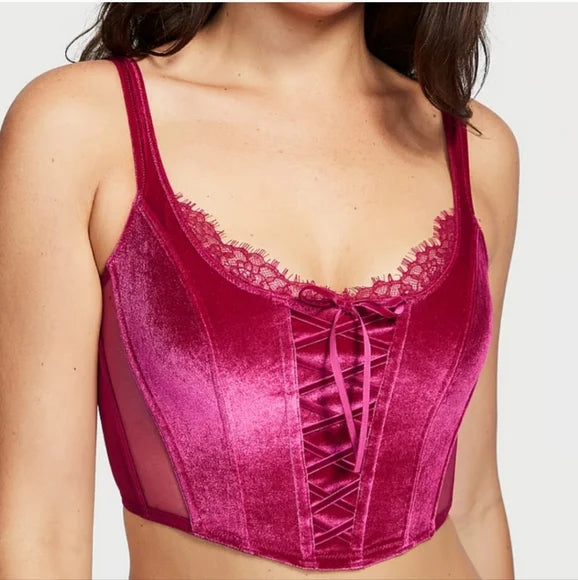Victorias secret - unlined lace up velvet corset xsmall