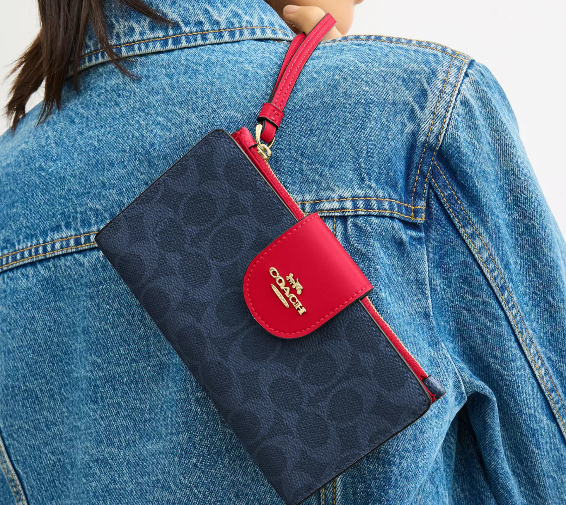 Pre orden - Phone Wallet In Signature Canvas in I’m/Denim/Bold/Red