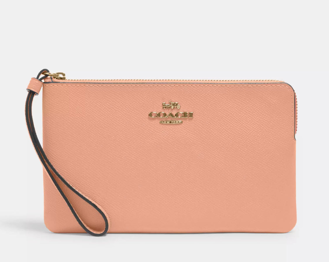 Coach- Large Corner Zip
Wristlet Gold/ Faded Blush