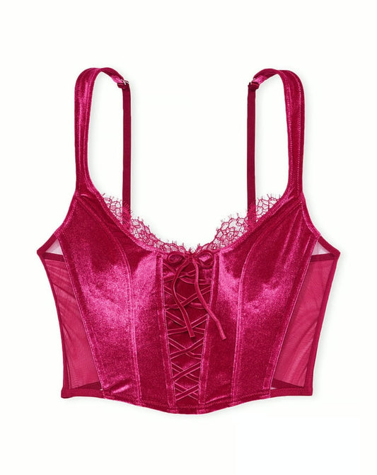 Victorias secret - unlined lace up velvet corset xsmall