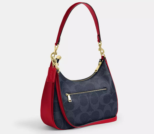 Pre orden - Teri Hobo Bag In Signature Canvas in Im/Denim/Bold Red
